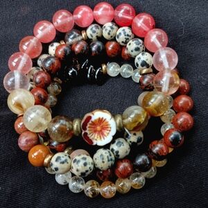 Jasper Citrine Mahogany Obsidian Smokey Quartz gemstone stretch bracelets set